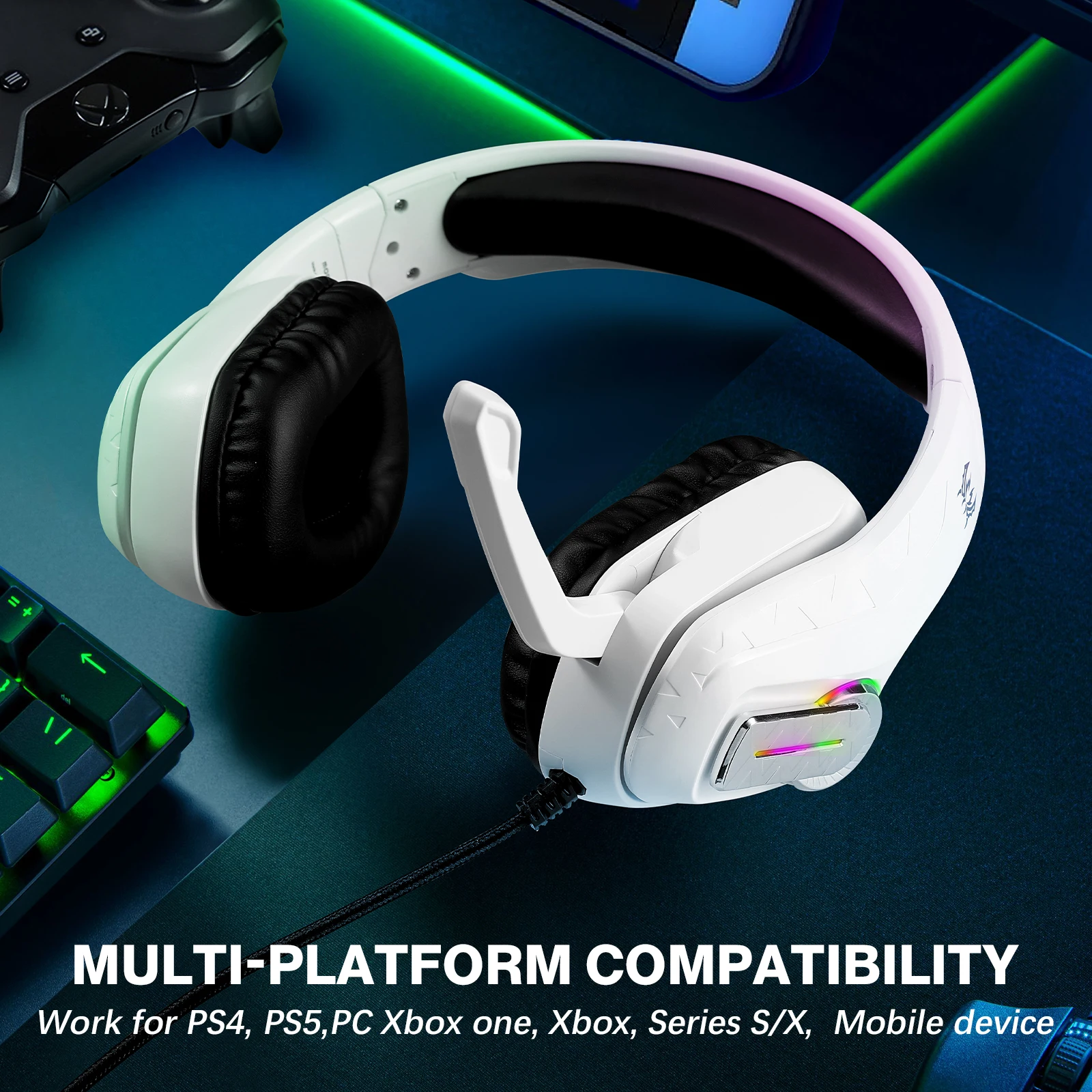 G4100 White Wired Gaming Headphones with Microphone & RGB
