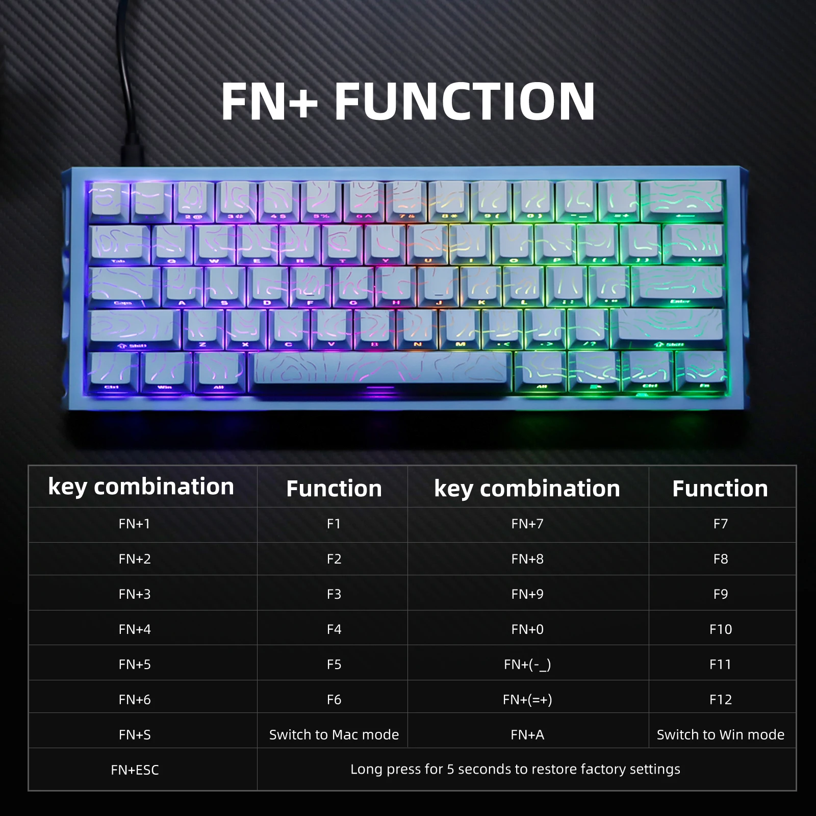 Kavlorn NJ61 RGB Mechanical Gaming Keyboard – Wired 61 Key Compact Keyboard - Image 2
