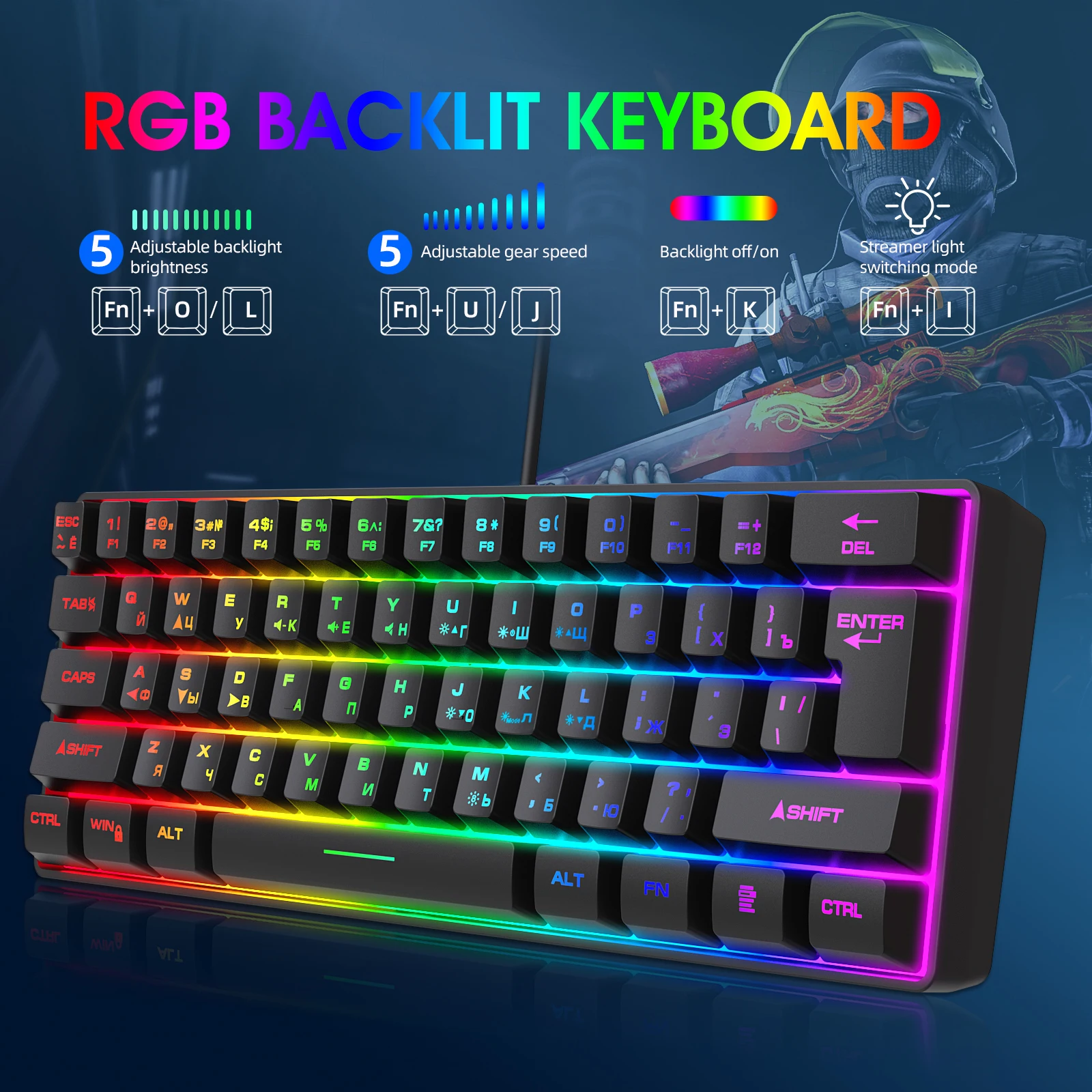 Compact RGB Mechanical Gaming Keyboard – Wired 61 Key Keyboard - Image 11
