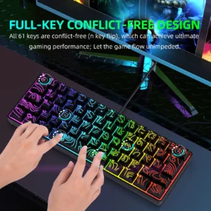 RGB Mechanical Gaming Keyboard – 61 Key 60% Compact Wired Keyboard