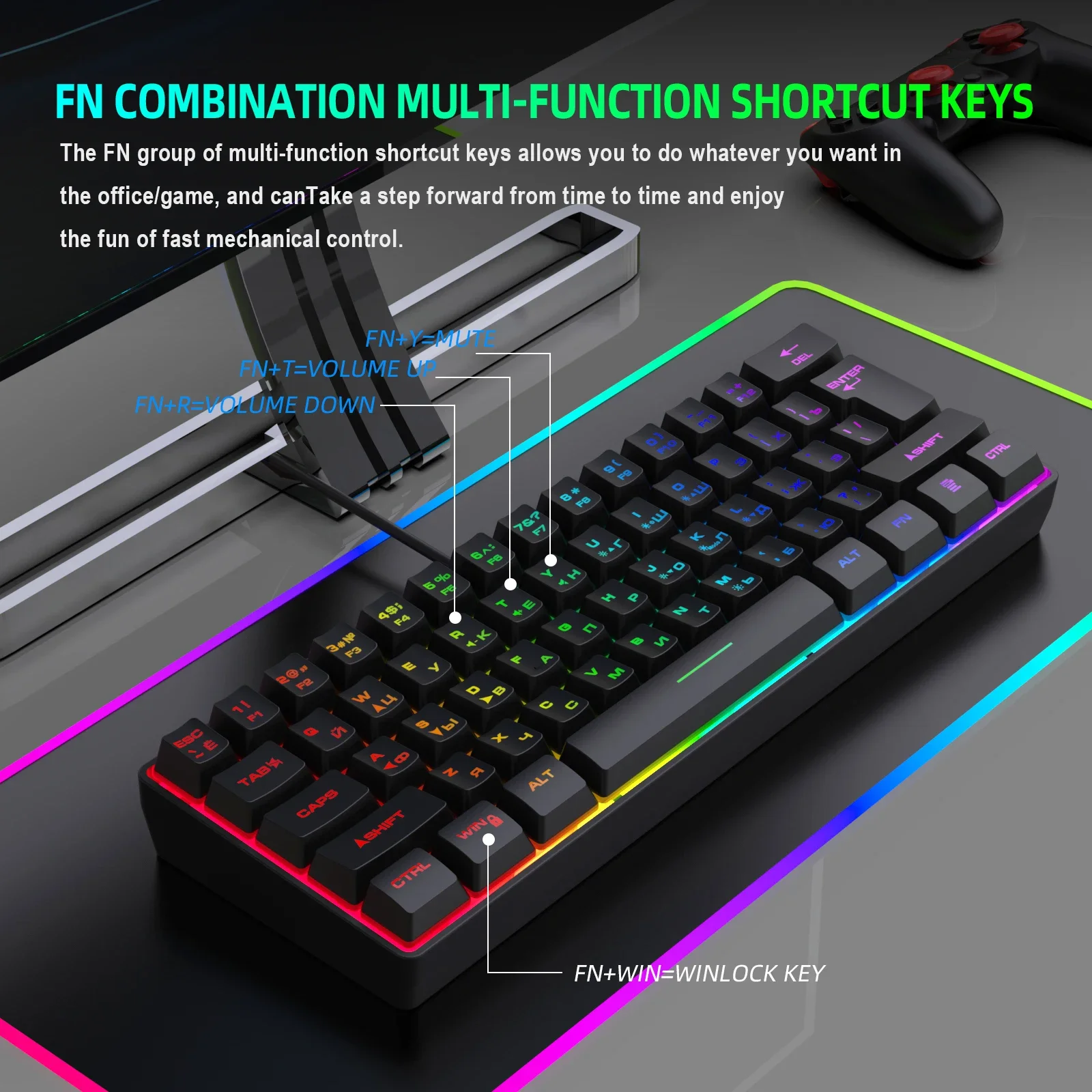 Compact RGB Mechanical Gaming Keyboard – Wired 61 Key Keyboard - Image 13