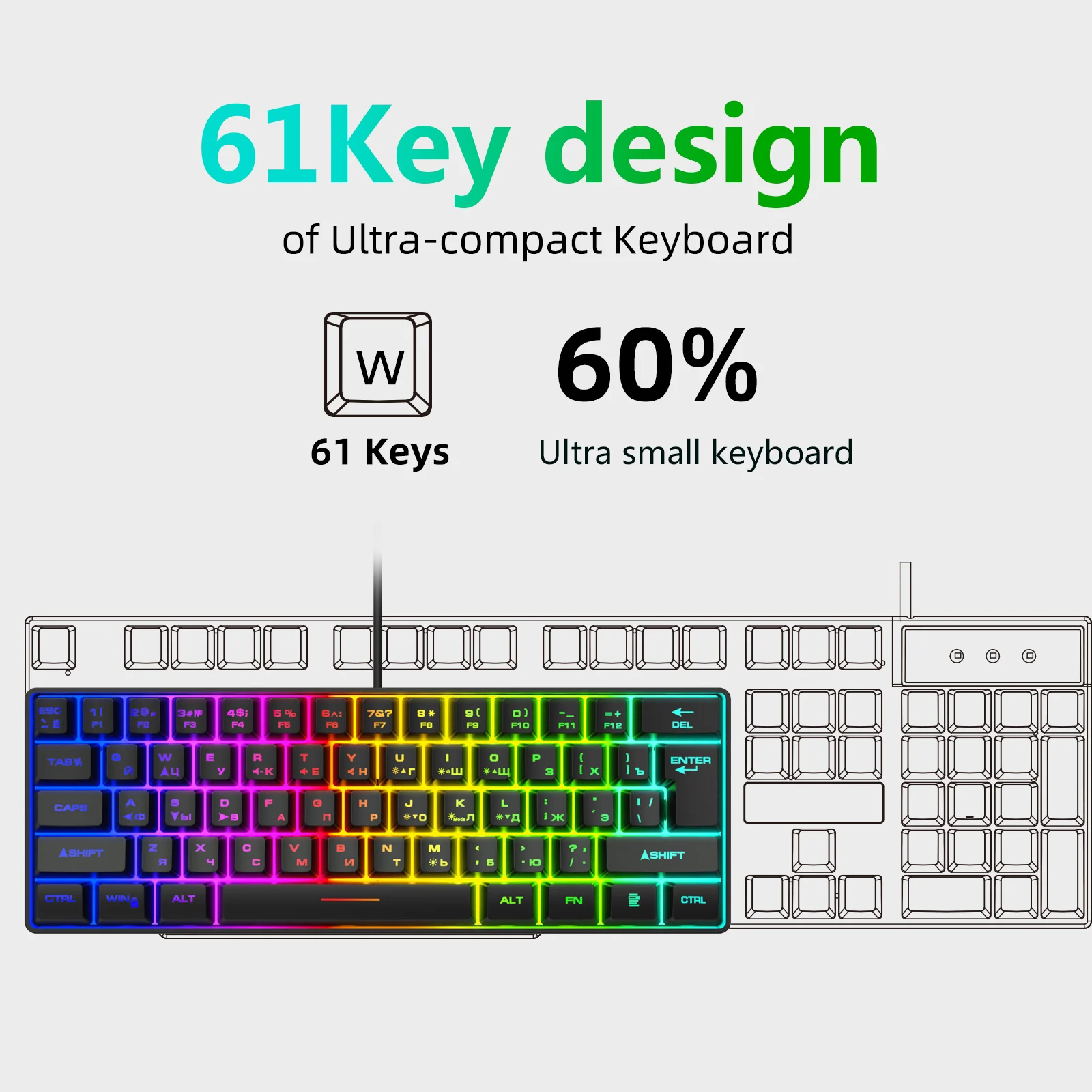 Compact RGB Mechanical Gaming Keyboard – Wired 61 Key Keyboard - Image 16