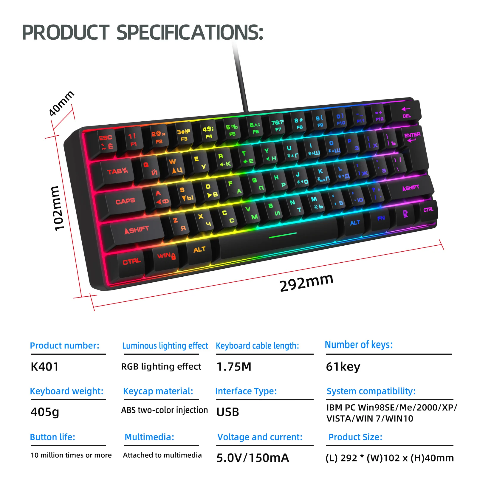 Compact RGB Mechanical Gaming Keyboard – Wired 61 Key Keyboard - Image 19