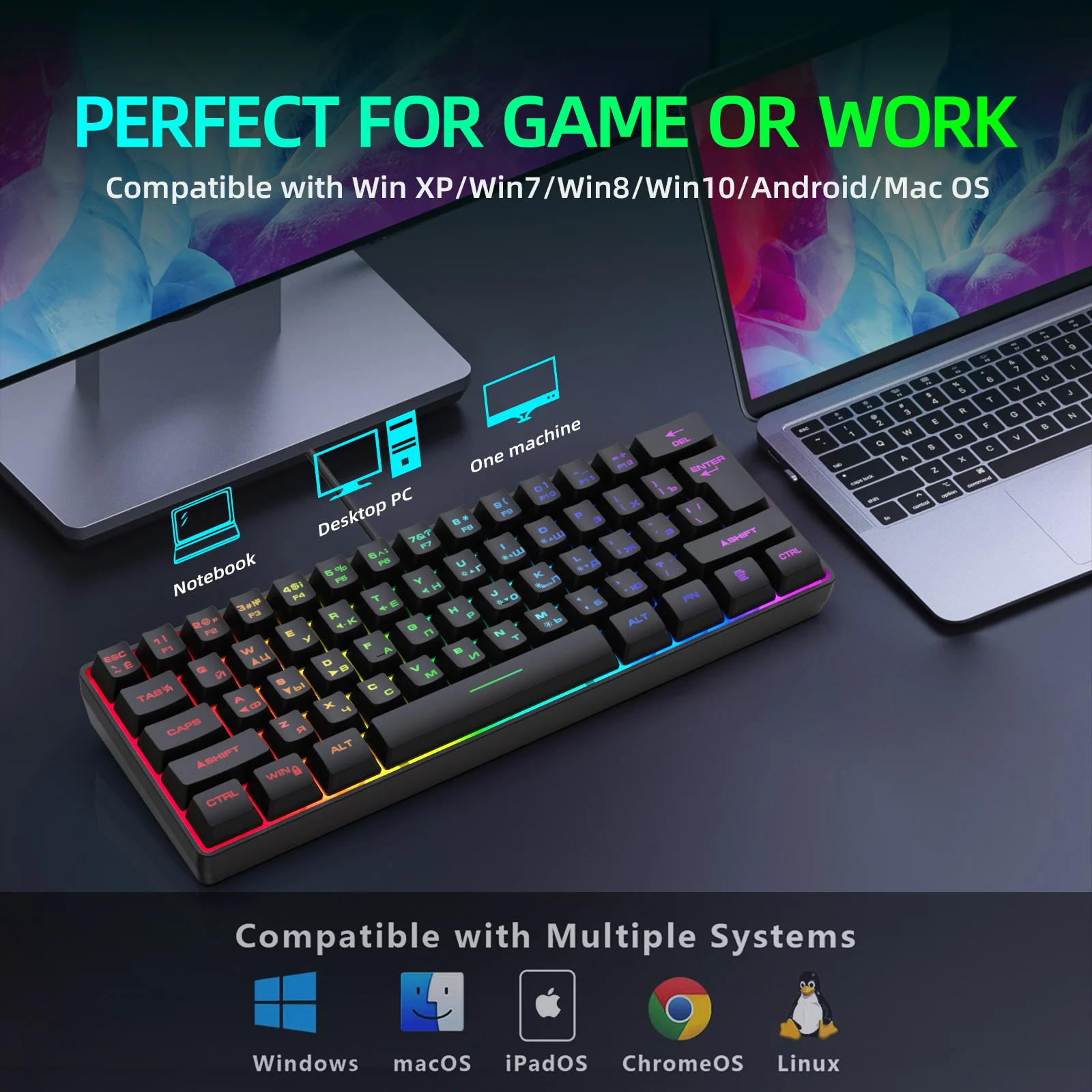 Compact RGB Mechanical Gaming Keyboard – Wired 61 Key Keyboard - Image 20