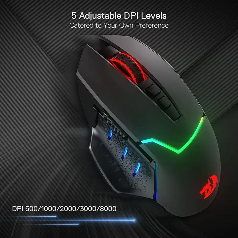 Redragon M690 PRO Wireless Gaming Mouse 8000 DPI Wired Mouse Rapid Fire Key 8 Macro Buttons for PC/Mac/Laptop, Black/White Mouse - Image 4