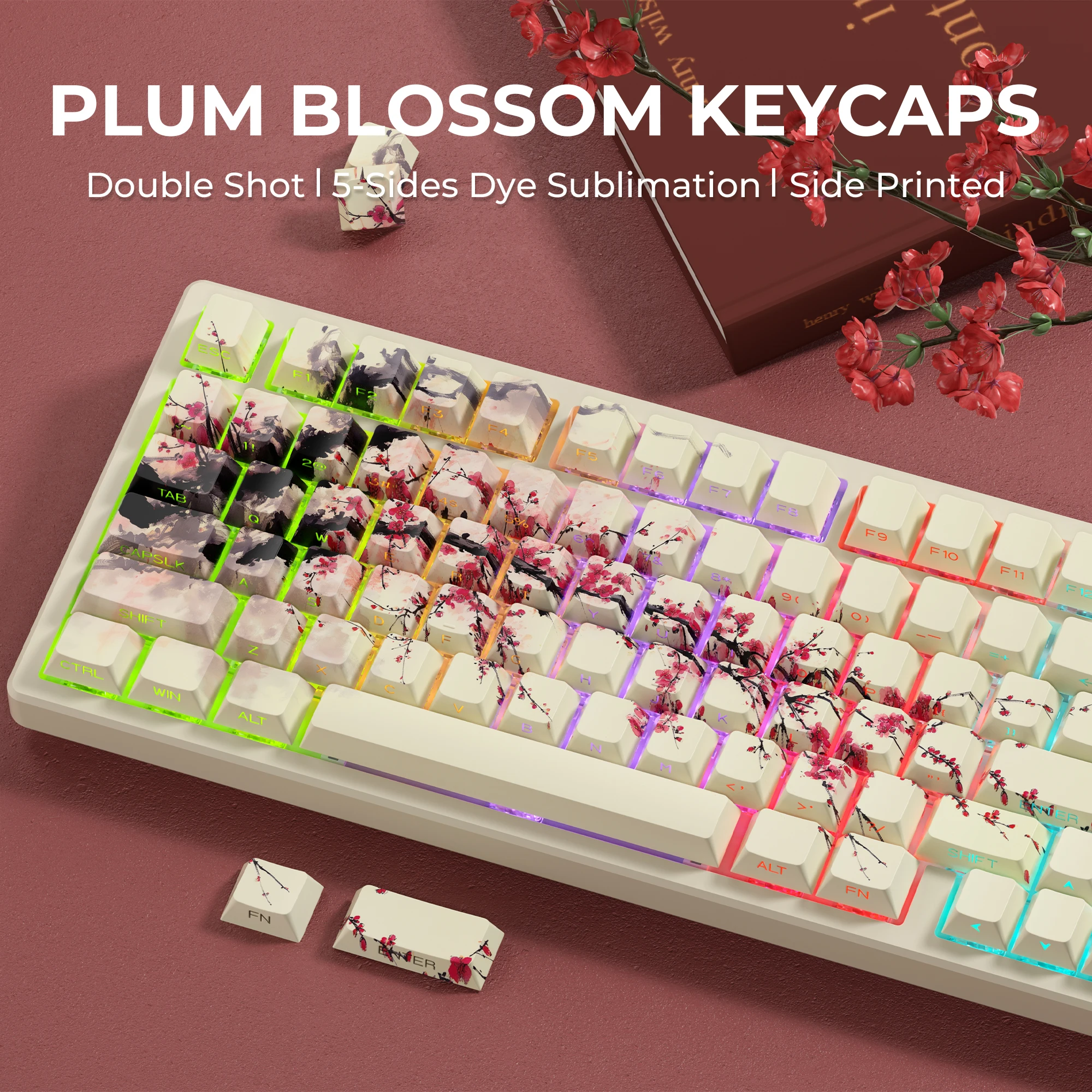 XVX Plum Blossom Cherry Profile PBT Keycaps – 131 Key Mechanical Keyboard Keycap Set - Image 20