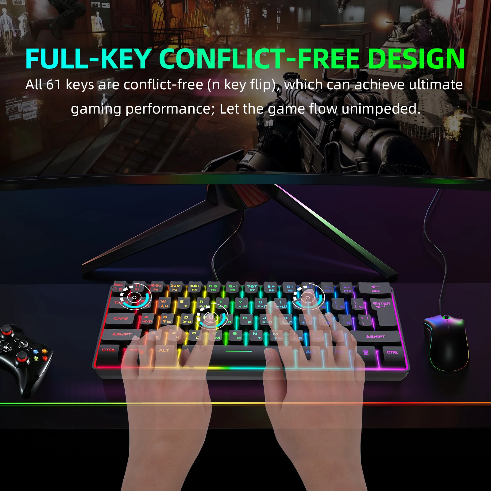 Compact RGB Mechanical Gaming Keyboard – Wired 61 Key Keyboard - Image 12