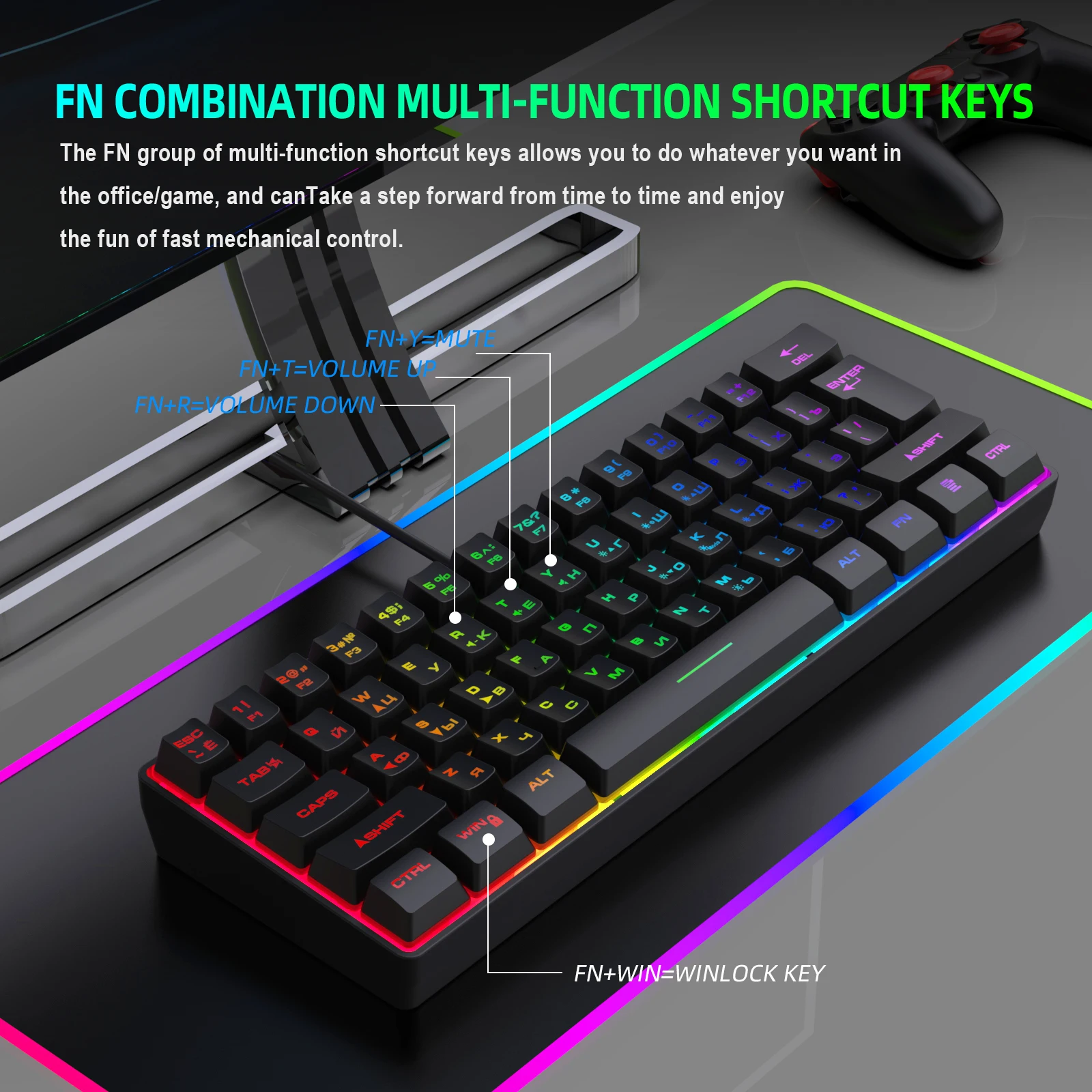 Compact RGB Mechanical Gaming Keyboard – Wired 61 Key Keyboard - Image 3