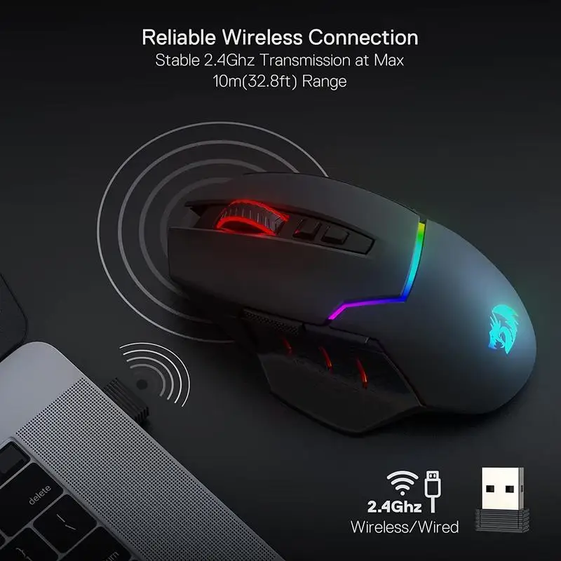Redragon M690 PRO Wireless Gaming Mouse 8000 DPI Wired Mouse Rapid Fire Key 8 Macro Buttons for PC/Mac/Laptop, Black/White Mouse - Image 5