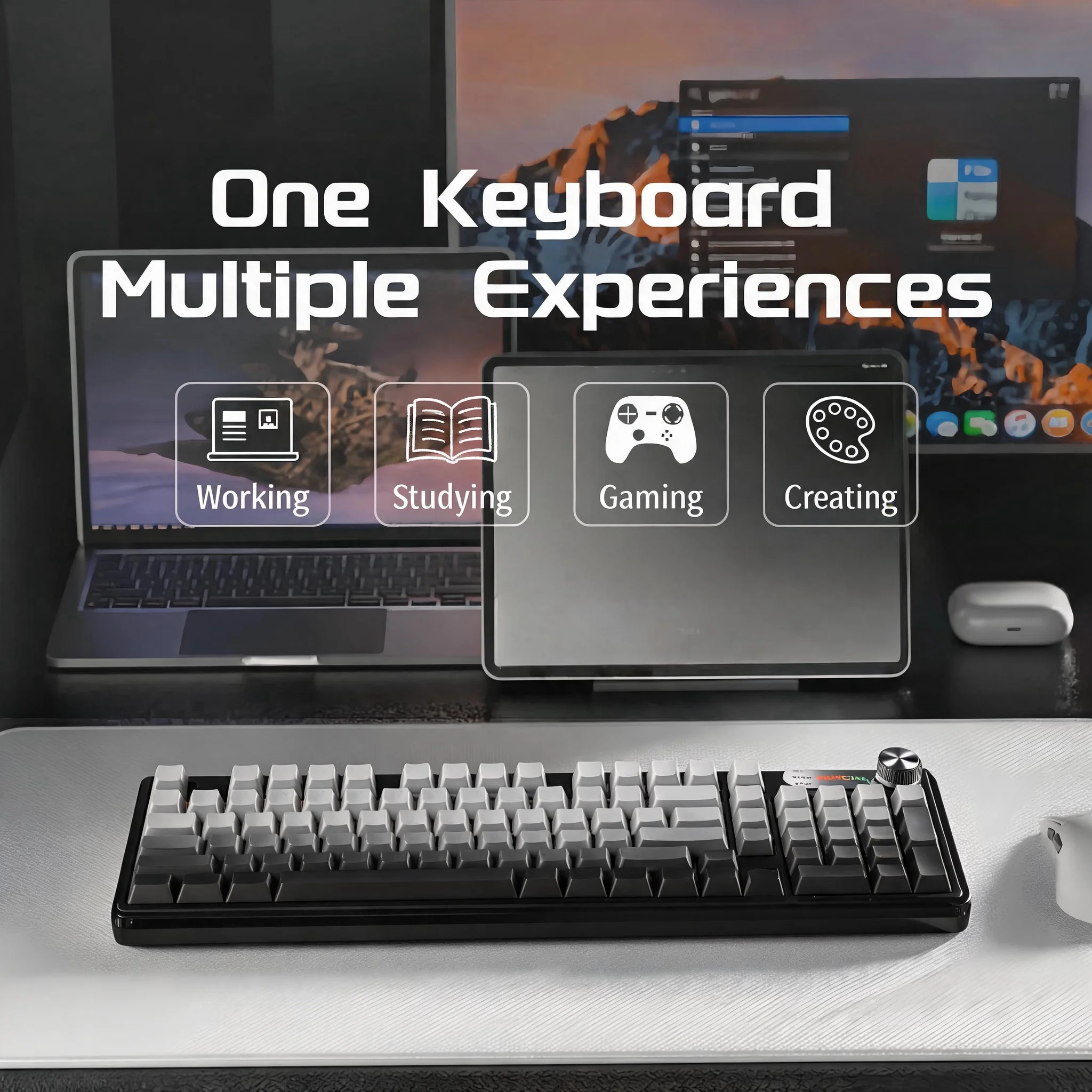 Tri-Mode Wireless Keyboard Mechanical Style 98 Keys Bluetooth 5.0 2.4GHz USB-C Silent Membrane with Multimedia Knob RGB Compact 1800 Layout for Windows Mac iPad Tablet Multi-Device - Image 5