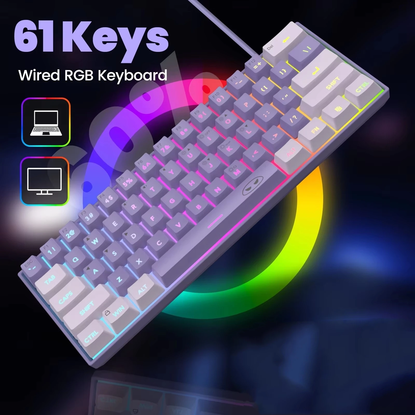 MageGee TS91 60% Gaming Keyboard 61 Keys RGB Backlit Mechanical Feeling Ergonomic for PC MAC PS4 Xbox One Gamer Office Use - Image 3