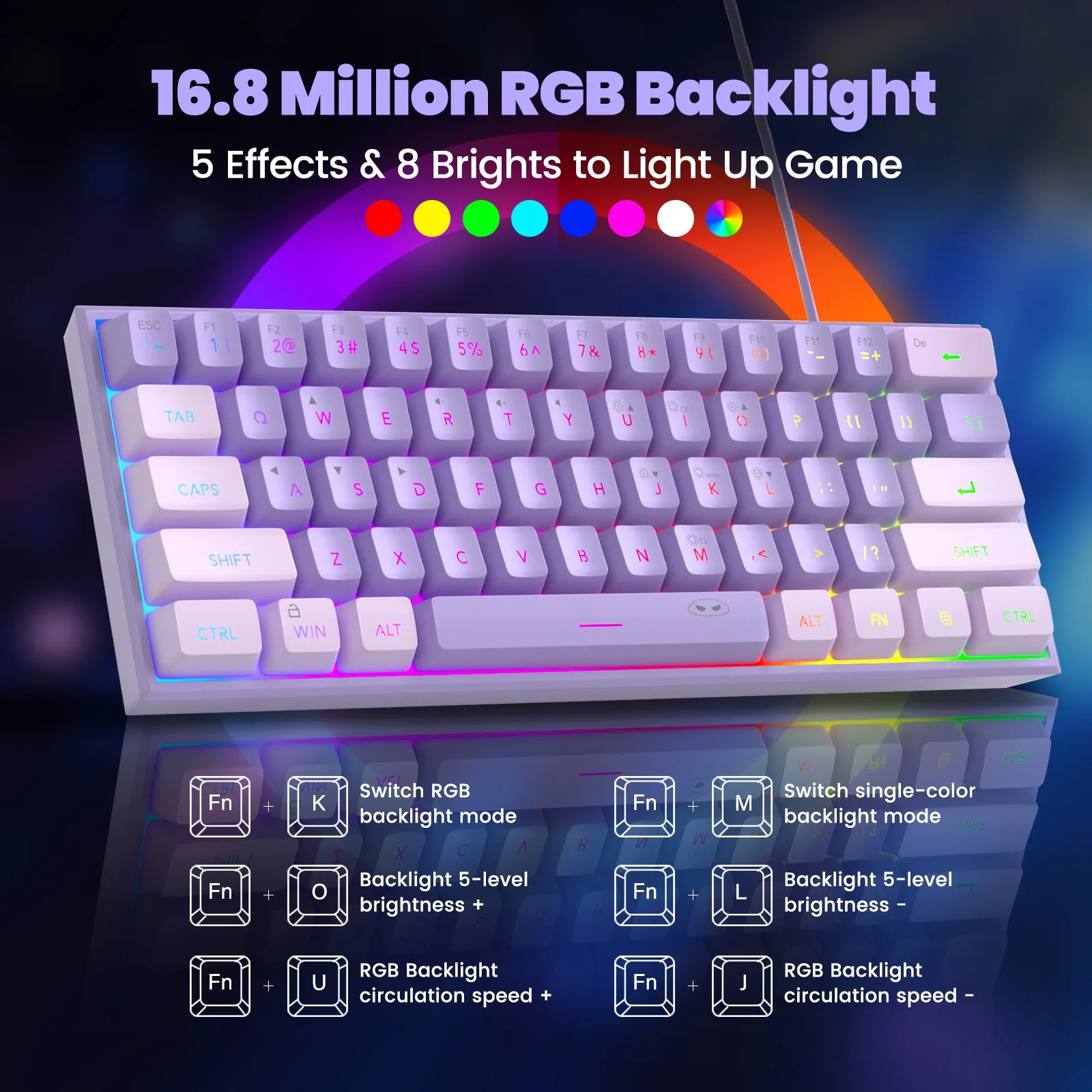 MageGee TS91 60% Gaming Keyboard 61 Keys RGB Backlit Mechanical Feeling Ergonomic for PC MAC PS4 Xbox One Gamer Office Use - Image 13