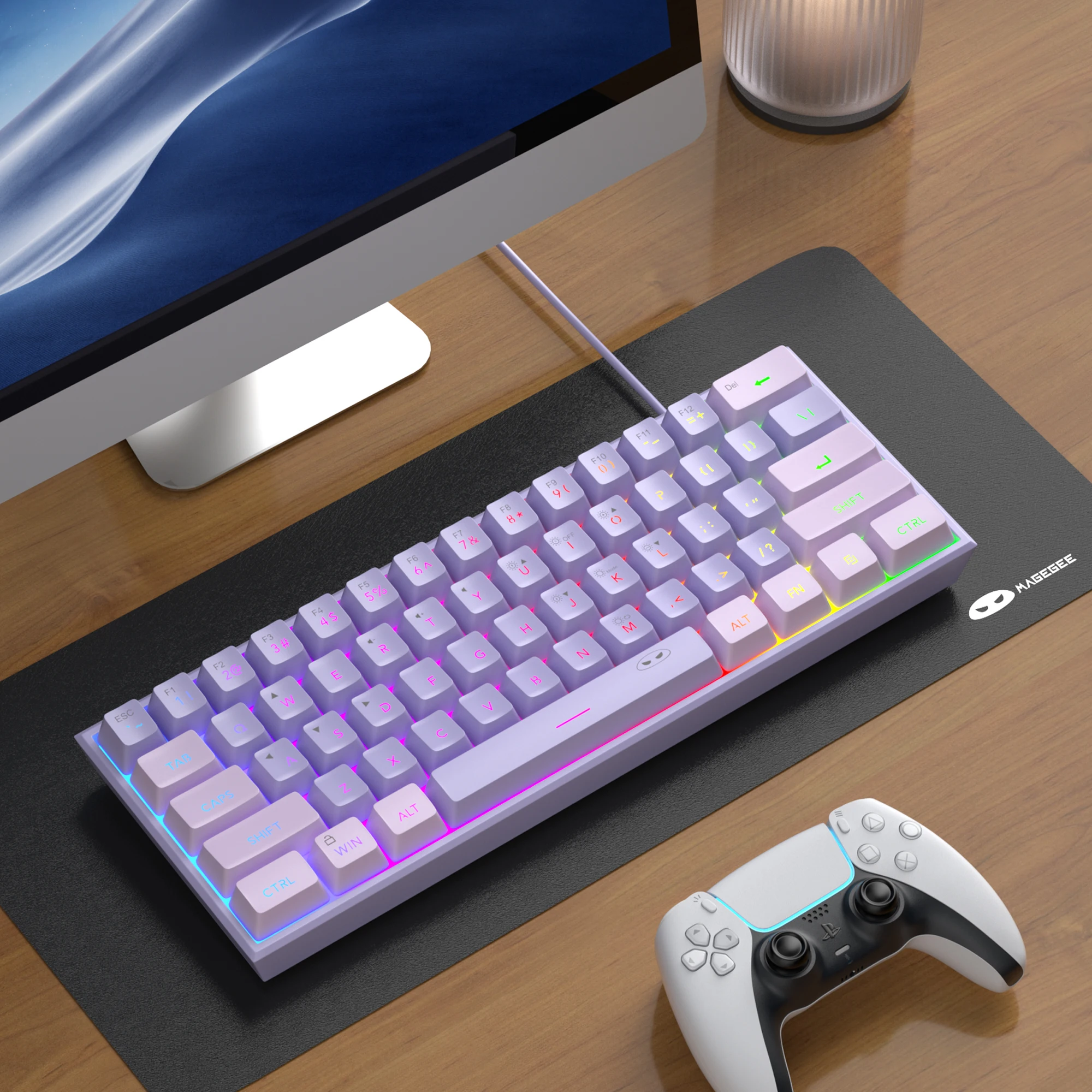 MageGee TS91 60% Gaming Keyboard 61 Keys RGB Backlit Mechanical Feeling Ergonomic for PC MAC PS4 Xbox One Gamer Office Use