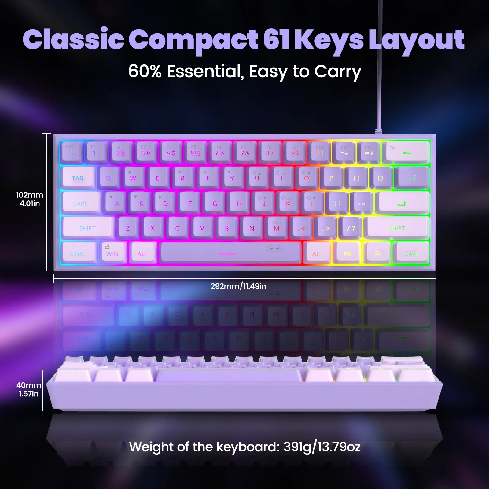 MageGee TS91 60% Gaming Keyboard 61 Keys RGB Backlit Mechanical Feeling Ergonomic for PC MAC PS4 Xbox One Gamer Office Use - Image 5