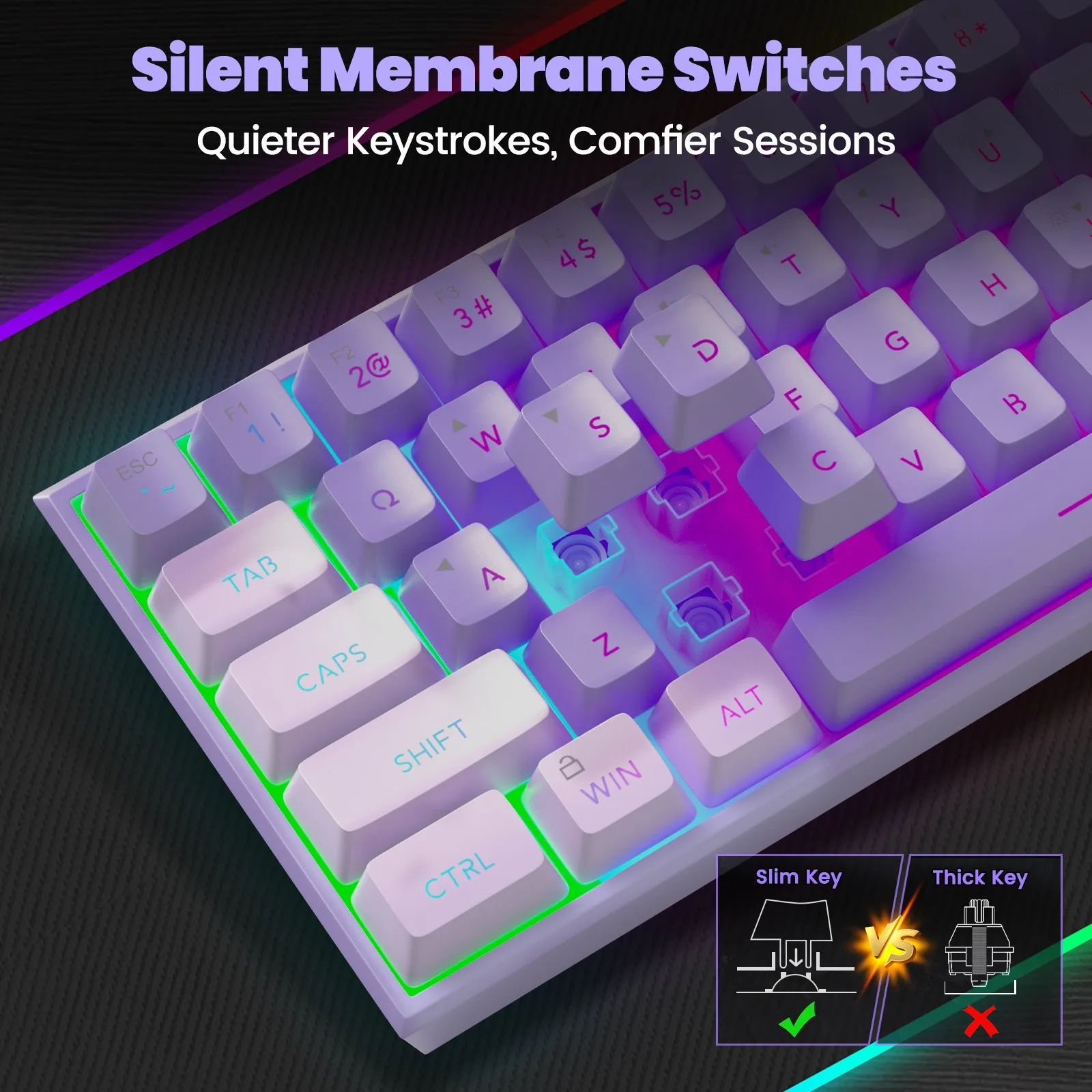 MageGee TS91 60% Gaming Keyboard 61 Keys RGB Backlit Mechanical Feeling Ergonomic for PC MAC PS4 Xbox One Gamer Office Use - Image 15