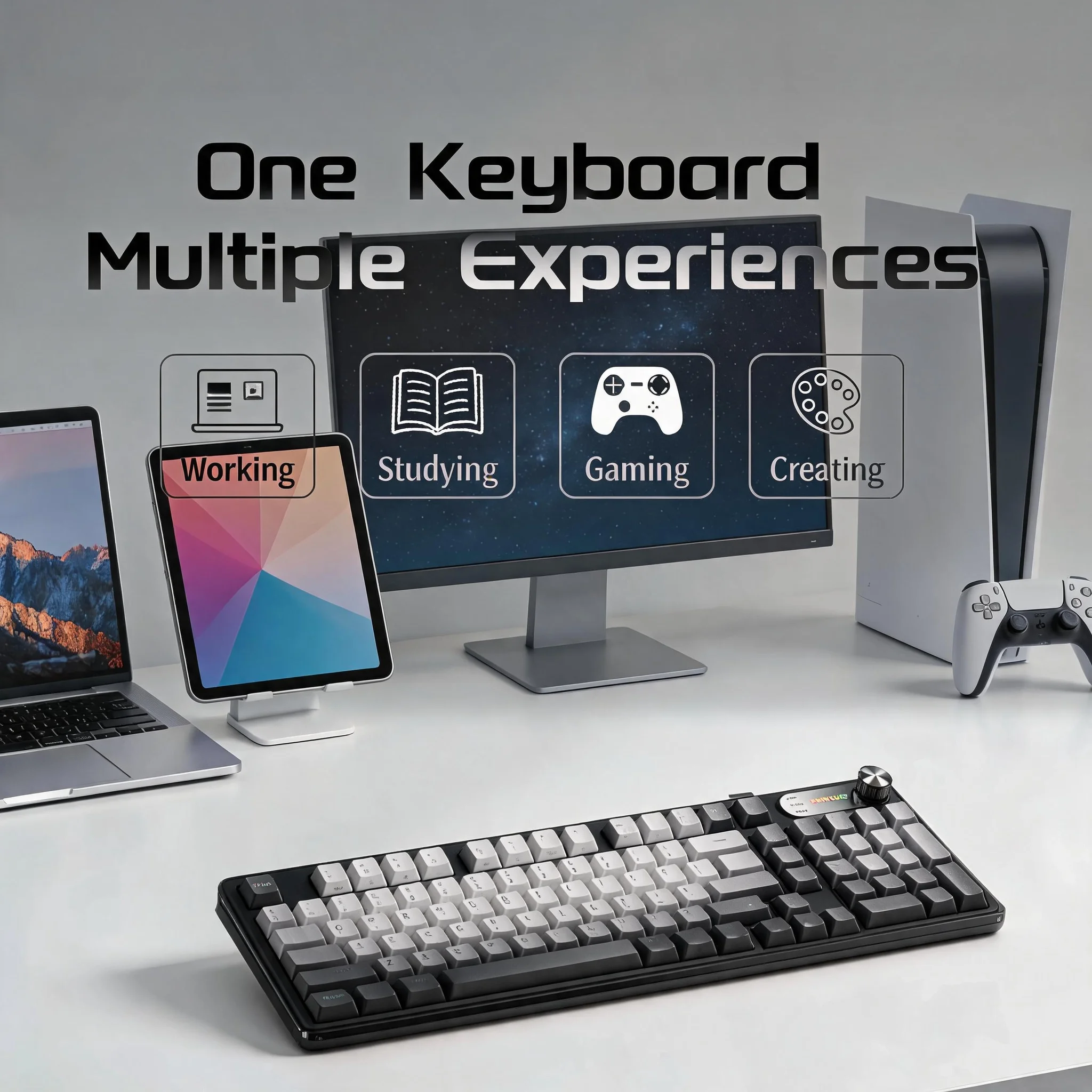 Tri-Mode Wireless Keyboard Mechanical Style 98 Keys Bluetooth 5.0 2.4GHz USB-C Silent Membrane with Multimedia Knob RGB Compact 1800 Layout for Windows Mac iPad Tablet Multi-Device - Image 2