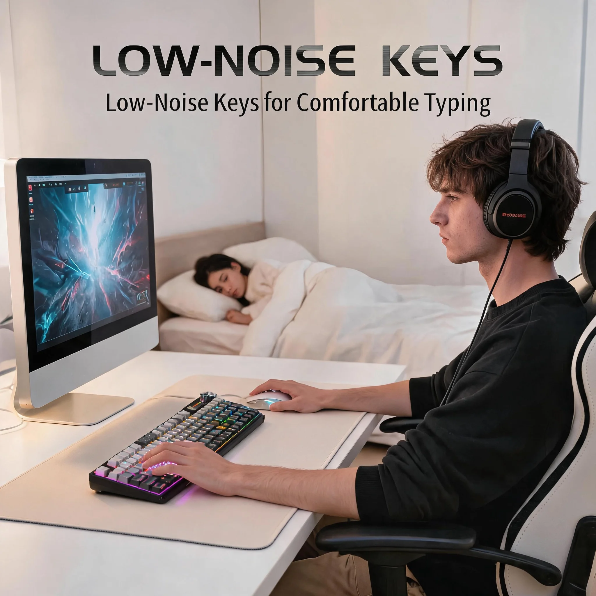 Tri-Mode Wireless Keyboard Mechanical Style 98 Keys Bluetooth 5.0 2.4GHz USB-C Silent Membrane with Multimedia Knob RGB Compact 1800 Layout for Windows Mac iPad Tablet Multi-Device - Image 6