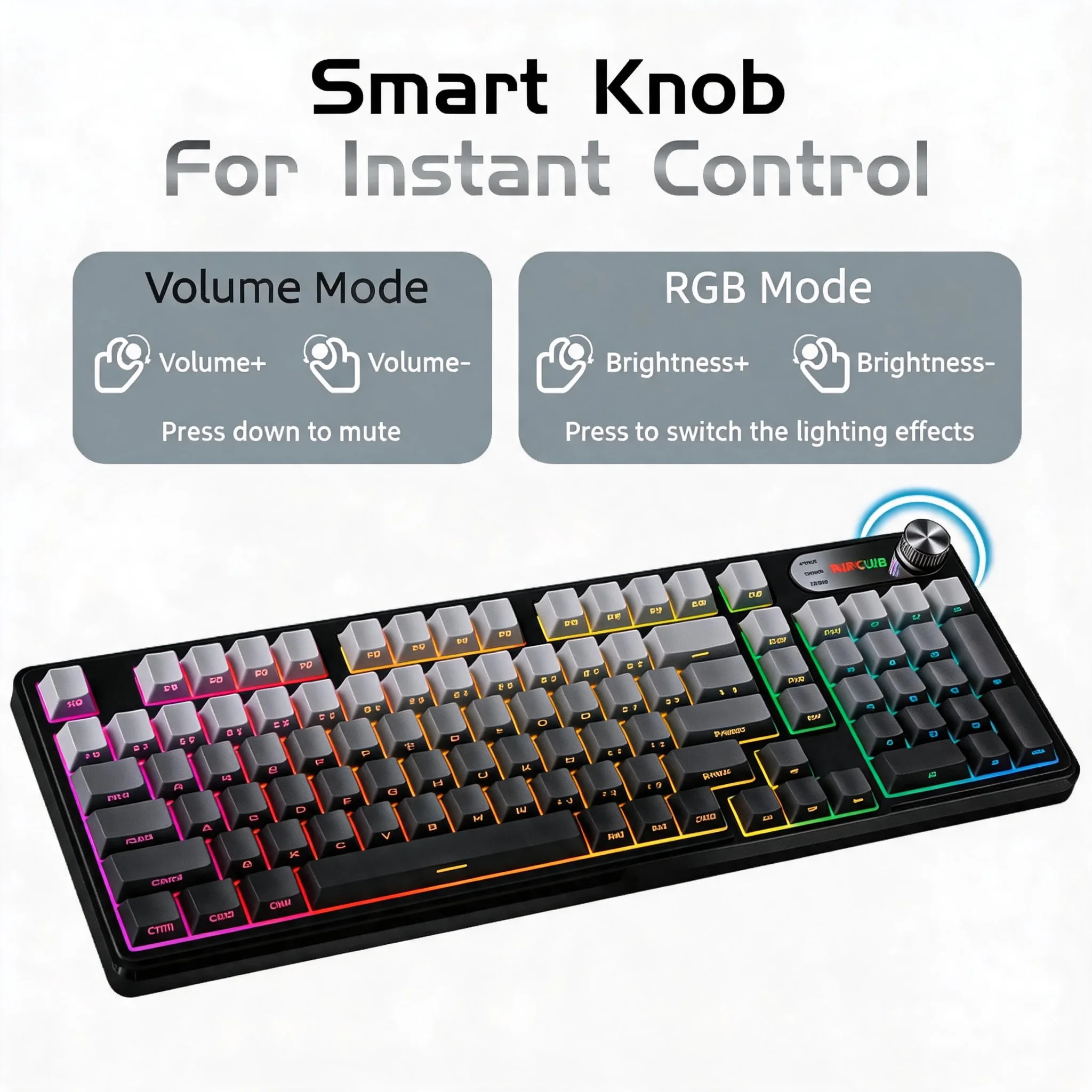 Tri-Mode Wireless Keyboard Mechanical Style 98 Keys Bluetooth 5.0 2.4GHz USB-C Silent Membrane with Multimedia Knob RGB Compact 1800 Layout for Windows Mac iPad Tablet Multi-Device - Image 3